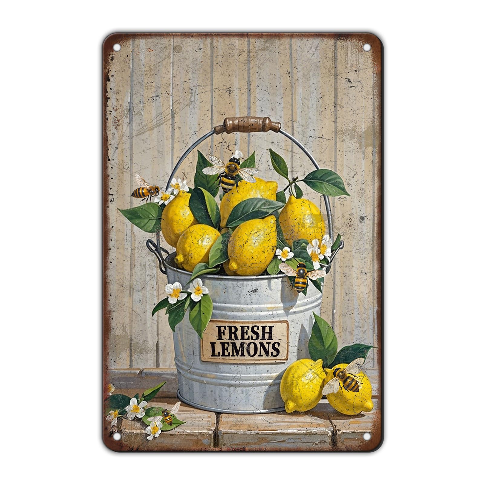 Anceky Funny Metal Tin Signs Fresh Lemons Vintage Metal Sign Retro Wall Decor for Home Bar Pub Cafe Garage Man Cave Garden Yard 12×16 Inch