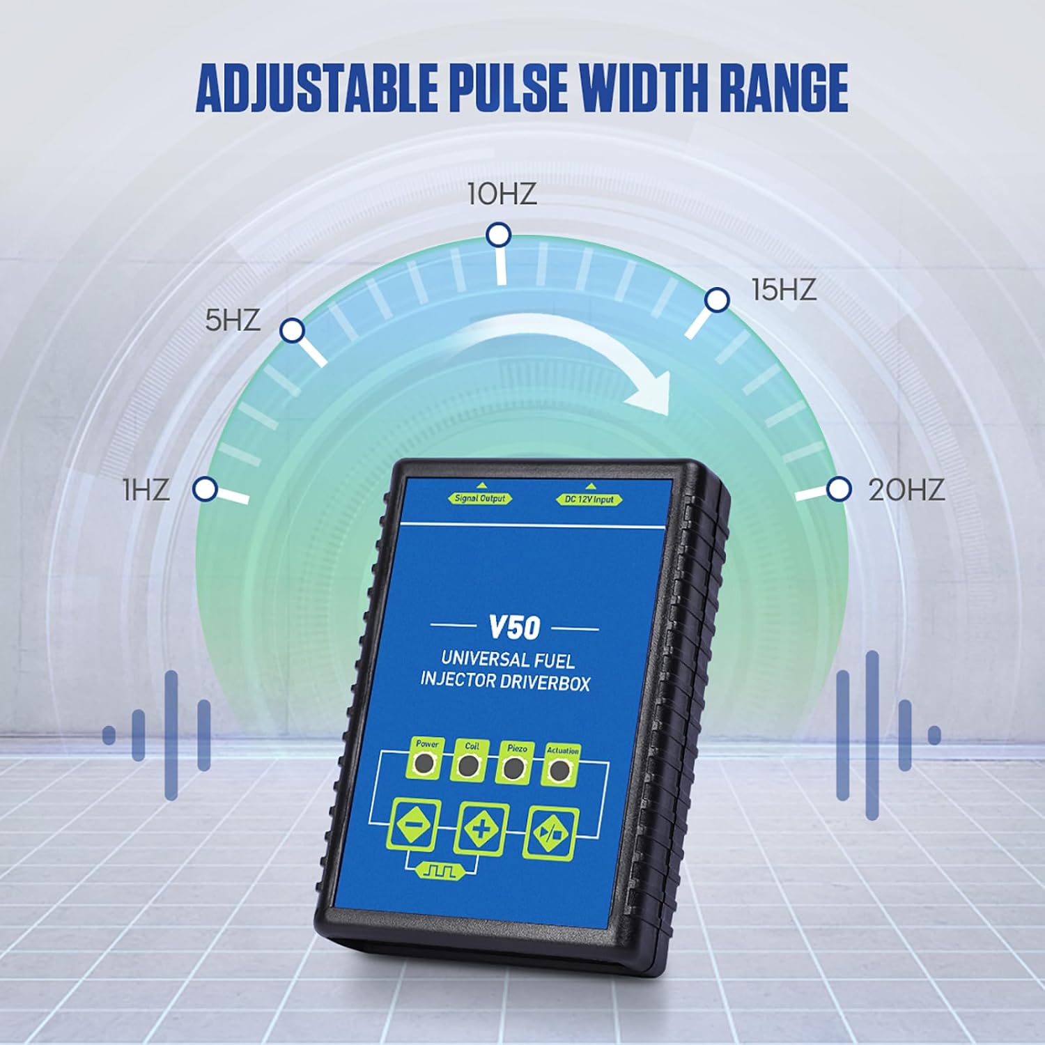 V50 Universal Fuel Injector Driver Box, High Pressure Fuel Injector Cleaner with Auto-Detection for Coil & Piezo Injectors,6 Adapters, Adjustable Pulse Width 1-20Hz, DC 12V, For Gasoline, Diesel, GDI