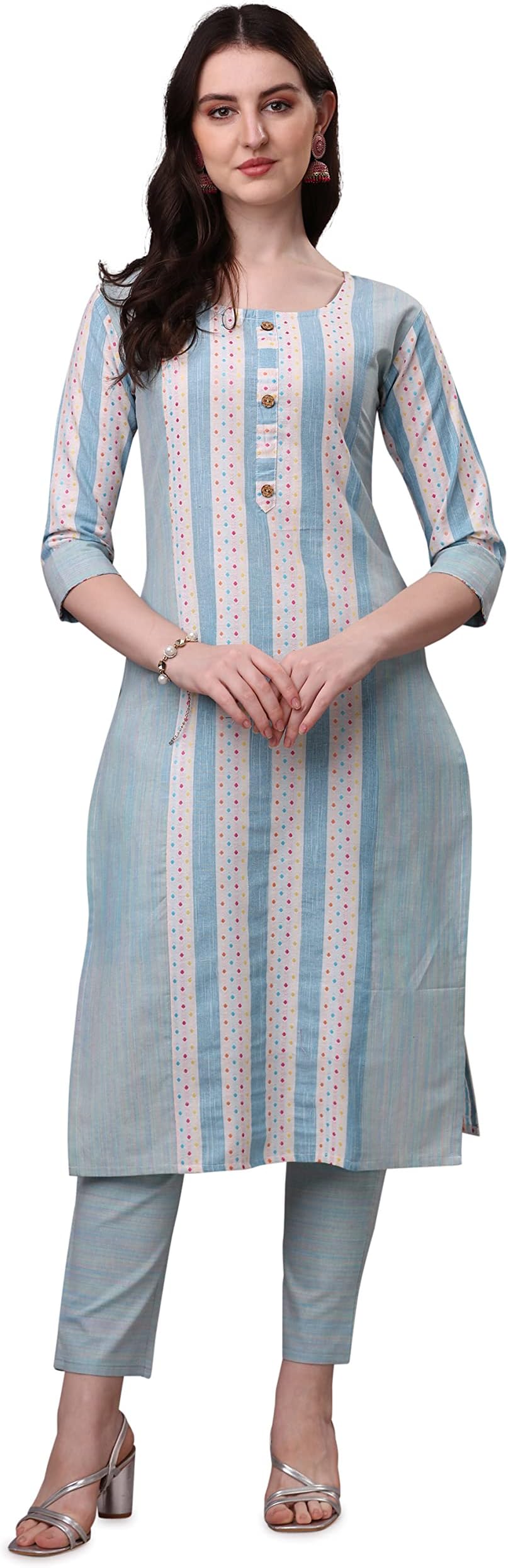 CartBrew Kurti Pant Dupatta Ethnic Set for Women/Girls Cotton Blend Floral Prints Calf Length | | PM_E- KPD-215-216-217-218