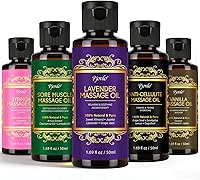 Pjordo 5-Pack Massage Oil Kit: Lavender, Vanilla, Sore Muscle, Syringa & Anti-Cellulite Oils for Deep Relaxation & Body Soothing - Perfect Valentine's Gift