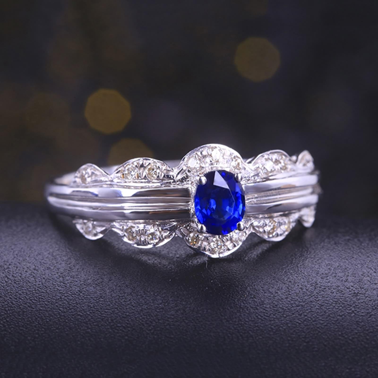 Anello da donna in moissanite da 0,39 ct con zaffiro bianco 18 carati, anello da sposa blu, 4 artigli, anello solitario bianco oro Au750 con moissanite, gioiello genuino, misura 62 (19,7), Oro