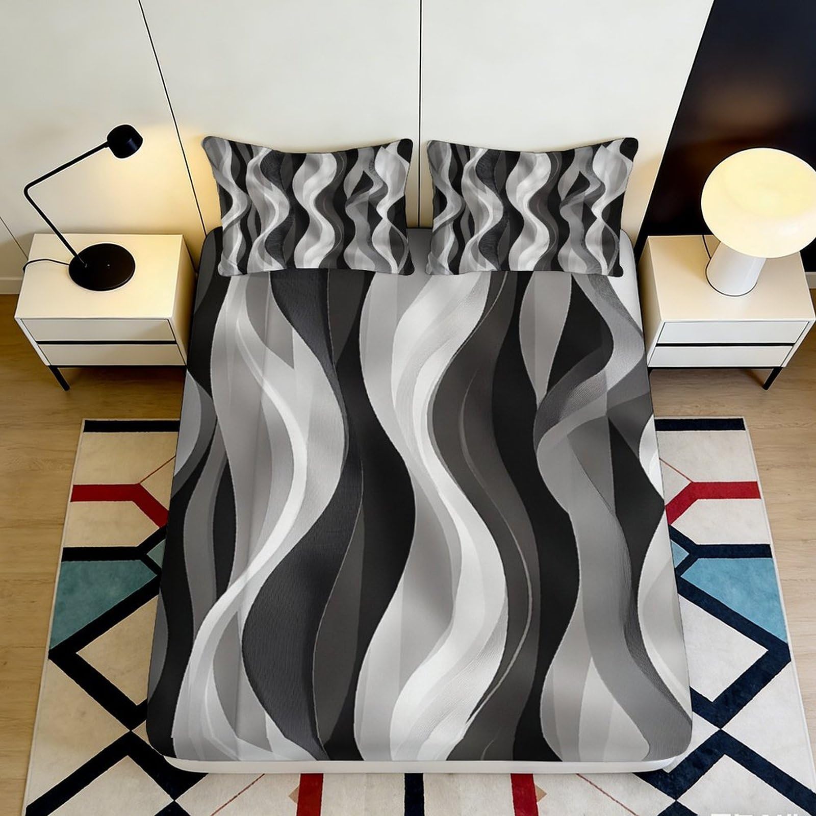 Pnayamiorkfel Style-4 3D Printed Abstract Wave Fitted Sheet Microfiber Soft Breathable Monochrome Flow Bed Cover For Bedroom Decor 90X200x25cm