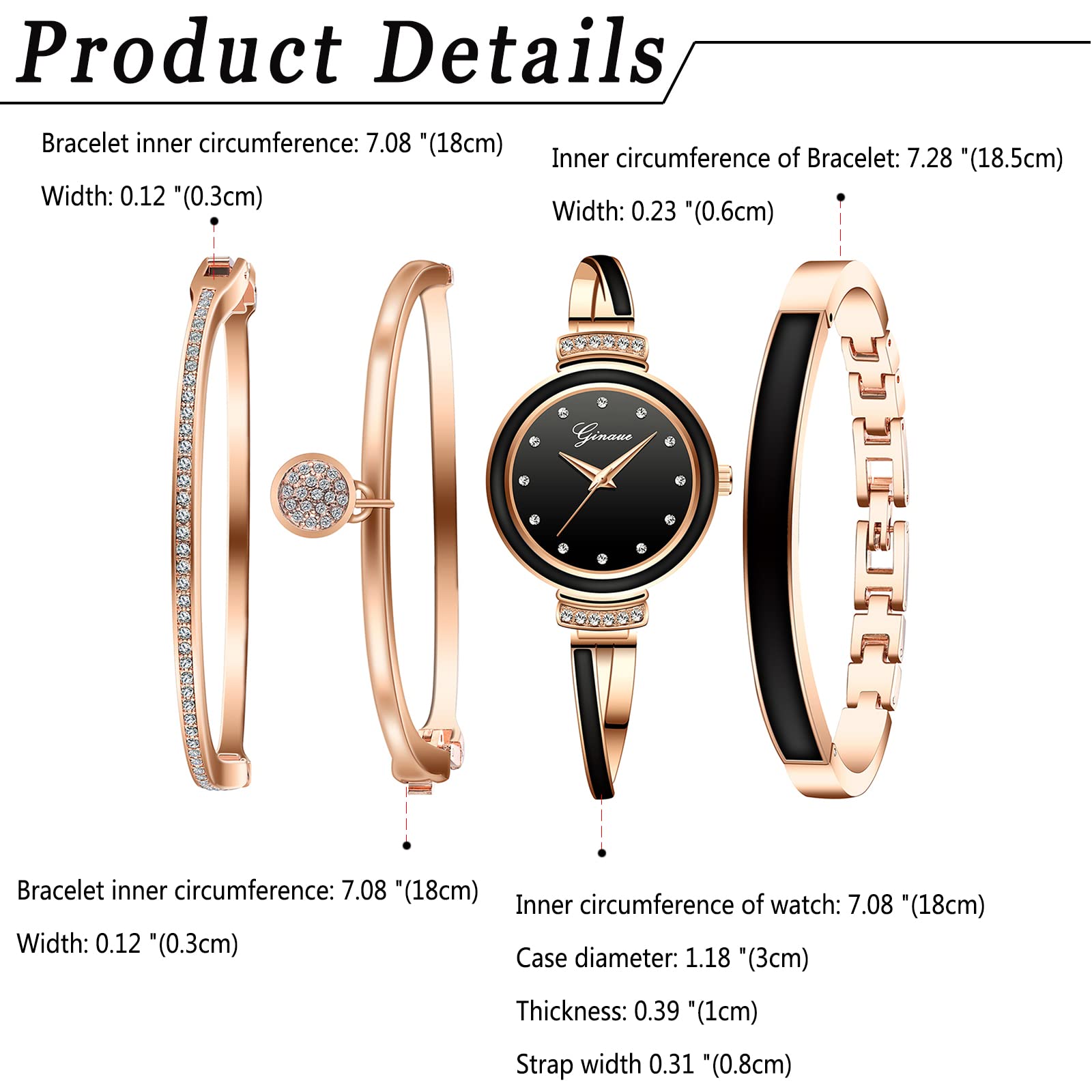 Avaner Set braccialetto e braccialetto, 4 pezzi orologio da polso & bracciale set elegante per le donne