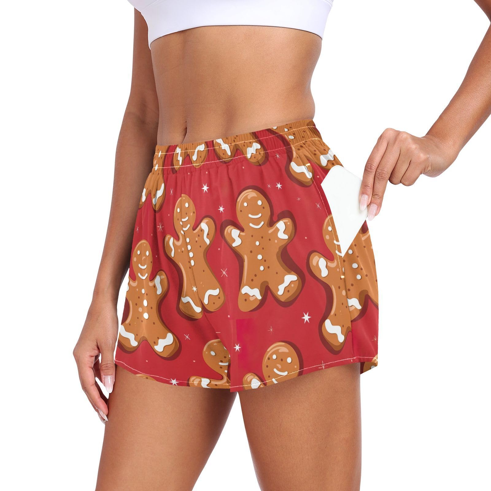 UMIRIKO Women's Athletic Shorts Gingerbread Christmas Running Shorts Sporty Short Gym Elastic Workout Shorts 202b5377