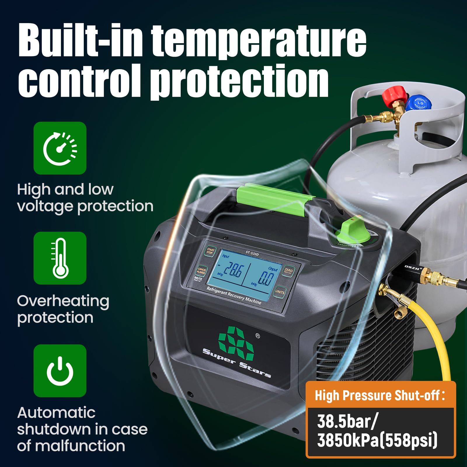 Super Stars Máquina de recuperación de refrigerante compatible con A2L | 1 HP (750 W), pantalla digital sin escobillas, autolimpieza, unidad HVAC portátil, para CFC HFC HCFC