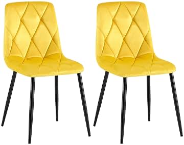 CLP Juego de 2 sillas de Comedor Clairton, Silla de Cocina Acolchada con tapizado capitoné, soporta hasta 150 kg, Color:Amarillo, Material:Terciopelo