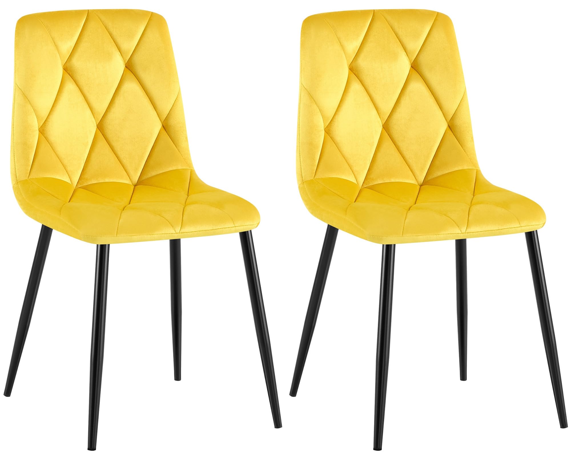 CLP Sedia da pranzo set di 2 Clairton, sedia imbottita con rivestimento trapuntato, struttura in metallo nero, supporto fino a 150 kg Colore:giallo;Materiale:Velluto