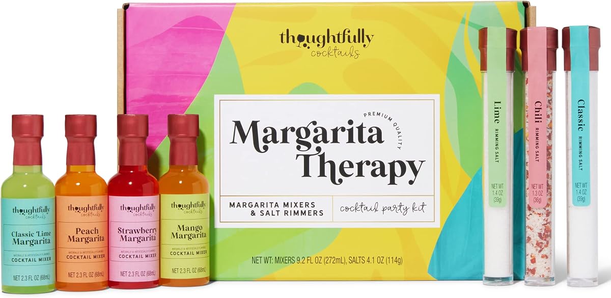 Margarita Cocktail Mixer Gift Set & Salt Rimmer Collection, Set of 7 | Cocktail Party Kit, Home Bar, Margarita Lover Gift, Cocktail & Mocktail Mixers, Taco Night, Happy Hour, Hostess Gift