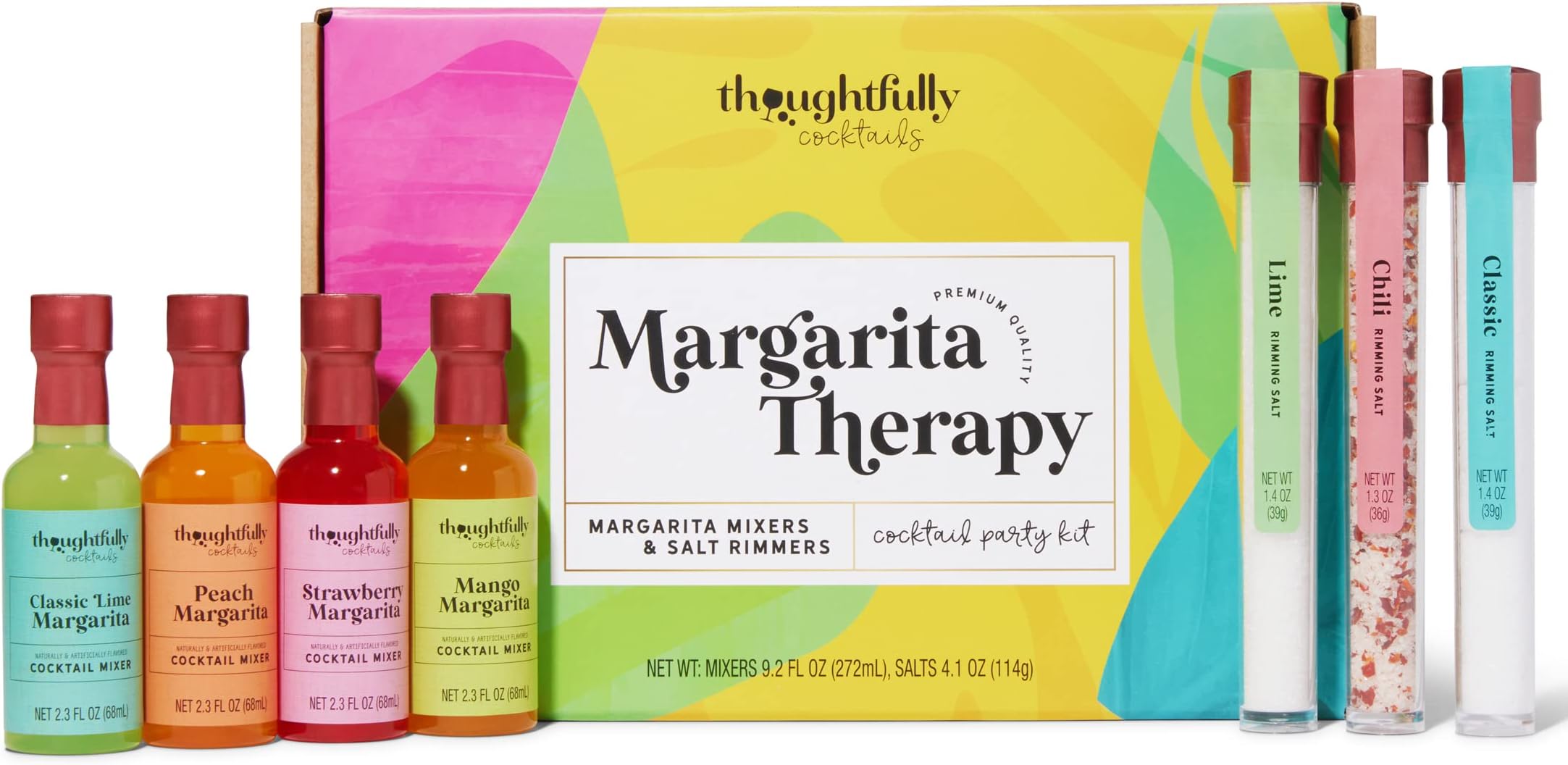 Cocktails, Margarita Cocktail Therapy Gift Set, Margarita Mixer Set Includes 4 Margarita Cocktail Mixers and 3 Salt Rimmer Flavors, Set of 7 (Contains NO Alcohol)