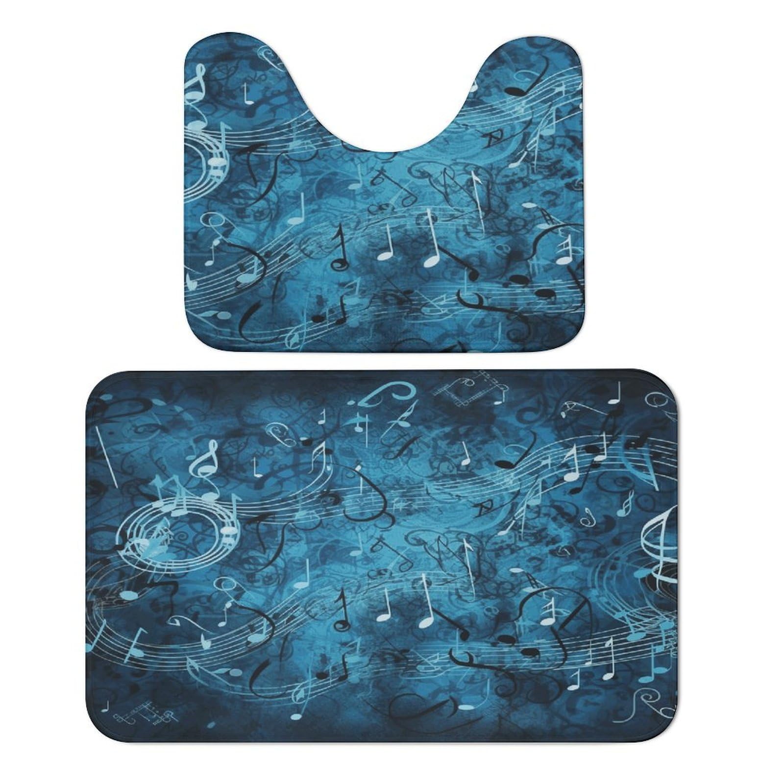 Tapis de sol en velours corail notes de musique bleues absorbant et isolant pour salle de bain