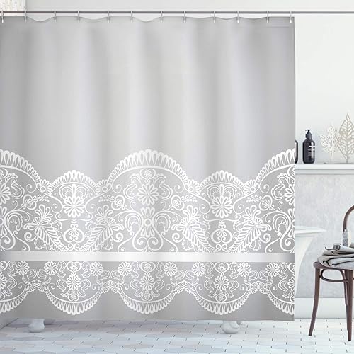 Miniatura 53 de Ambesonne Cortina de ducha amarilla, inspirada en pícnic, temática de los años 50, 60 y 70, estampado de lunares retro, juego de decoración de baño