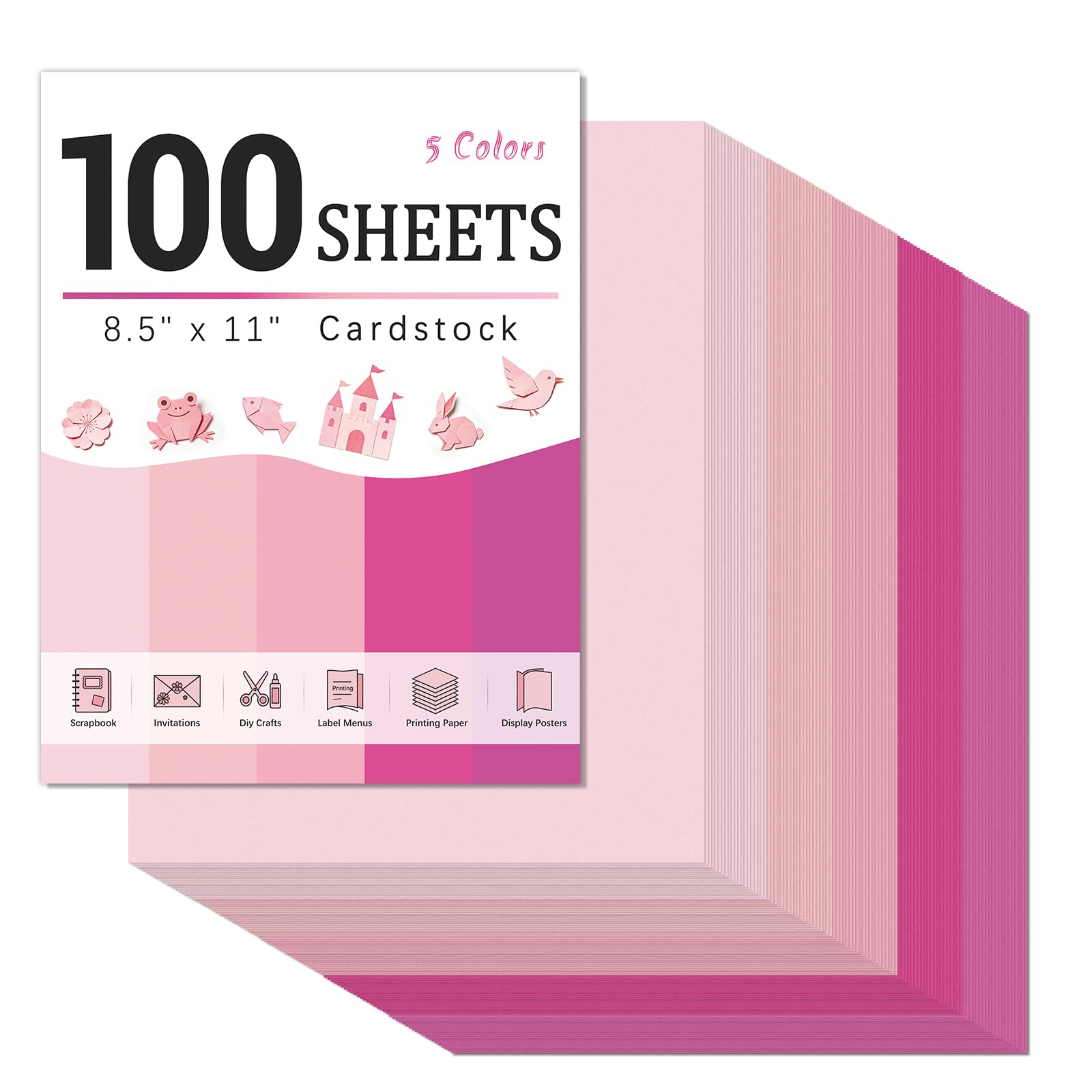 100 Sheets 180GSM Coloured Card A4, 5 Assorted Thick Pink Card