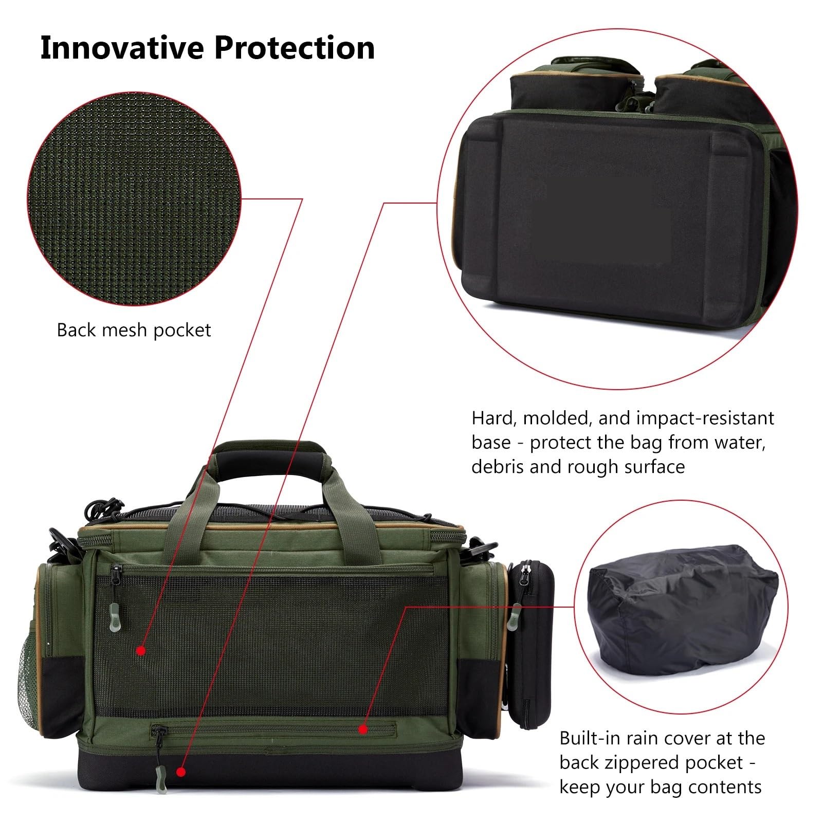 Borsa a Tracolla for Attrezzatura da Pesca, Resistente all'Acqua, Leggera, con Copertura Antipioggia sul Fondo Rigido Borsa da Pesca