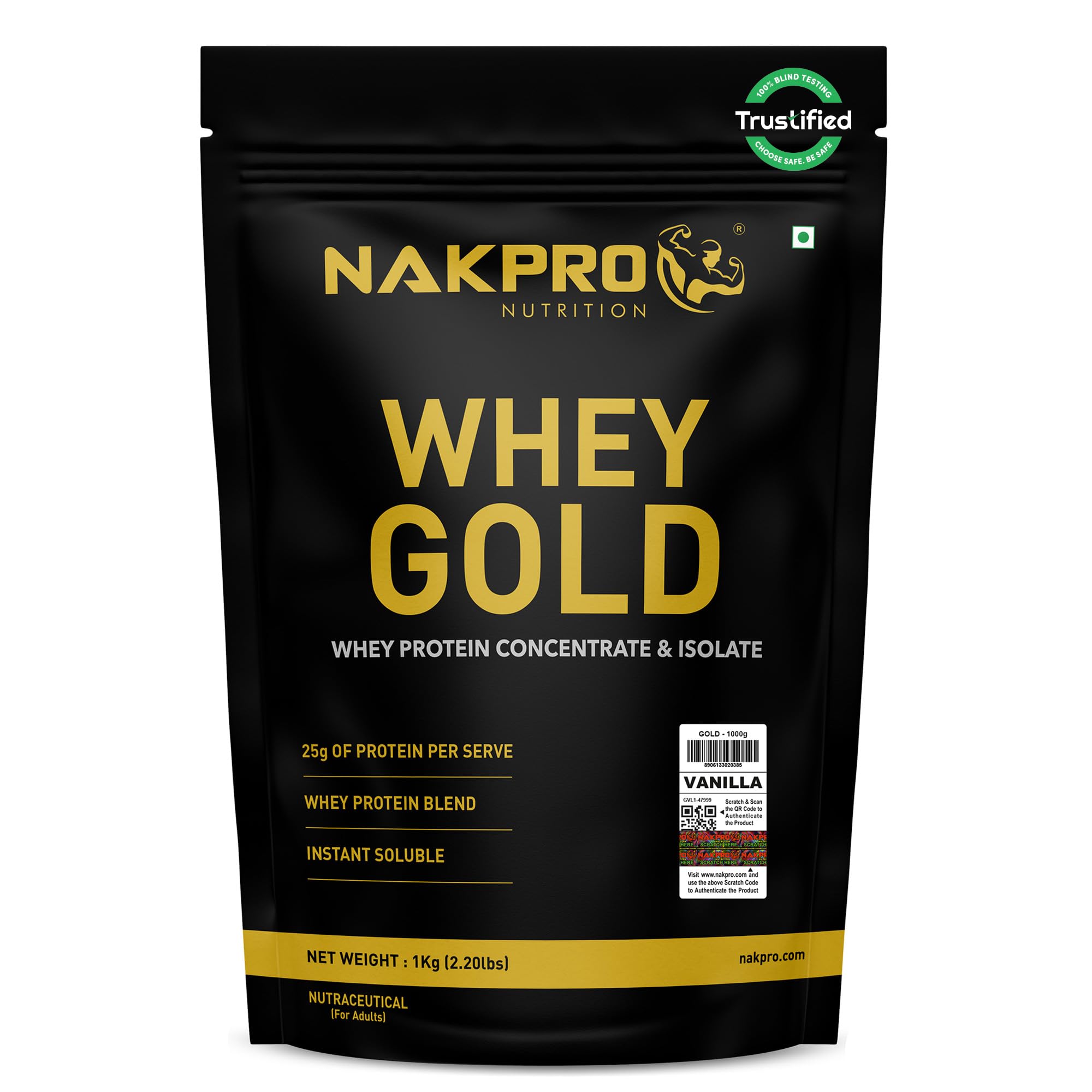 NAKPRO NUTRITION Gold Clean Raw Whey Protein Concentrate | 1kg Unflavoured | 28g Protein | Trustified Certified — Amazon image 10