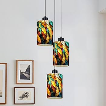 2 Pack Cylinder Glass Lamp Shade Colorful stained glass