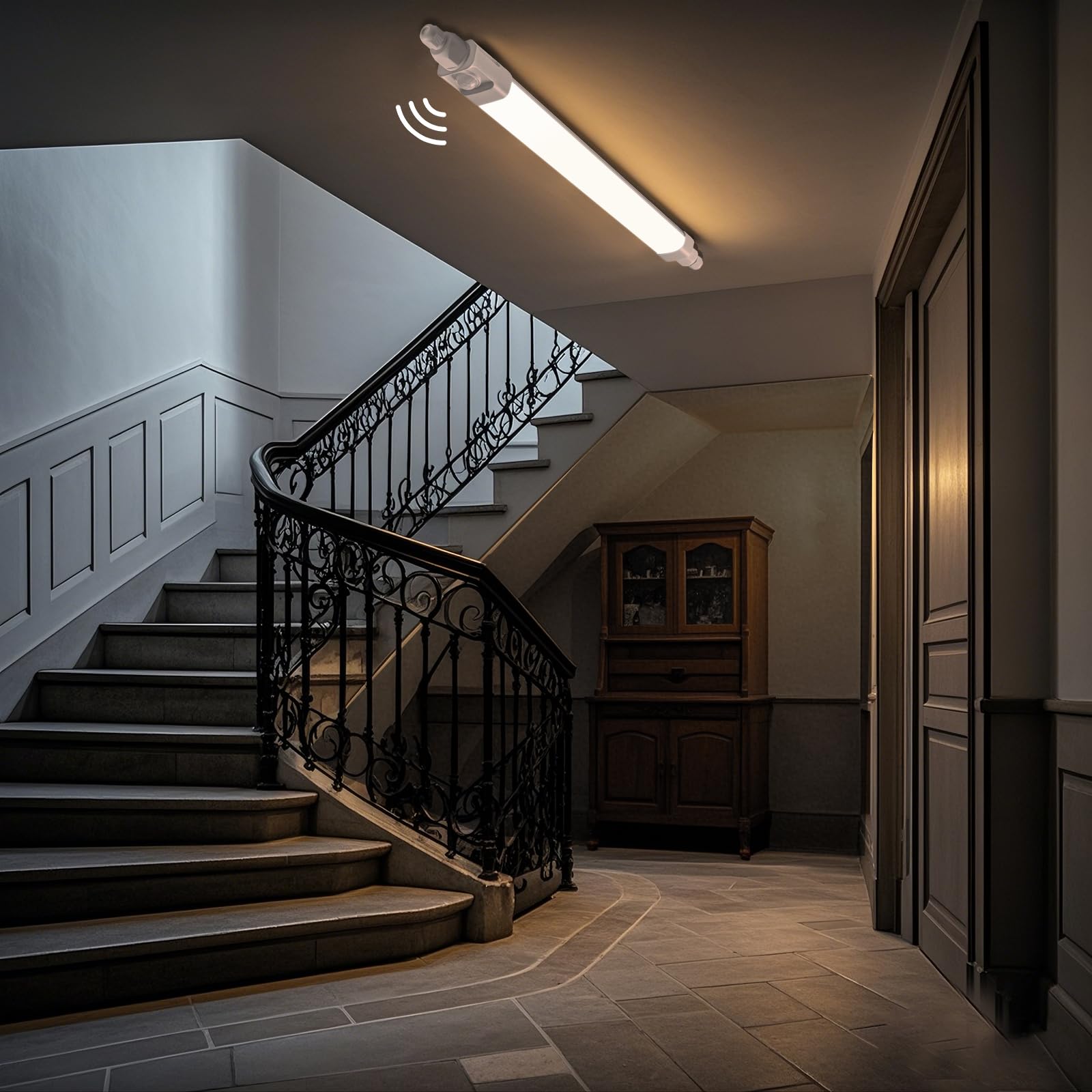 buling 2 Pièce Neon LED 115cm avec Détecteur de Mouvement,36W 3600lm 4000K Lampe Garage avec Capteur de Mouvement,IP65 Imperméable Reglette LED Tube pour Exterieur Intérieur Atelier,Cave,Bureau