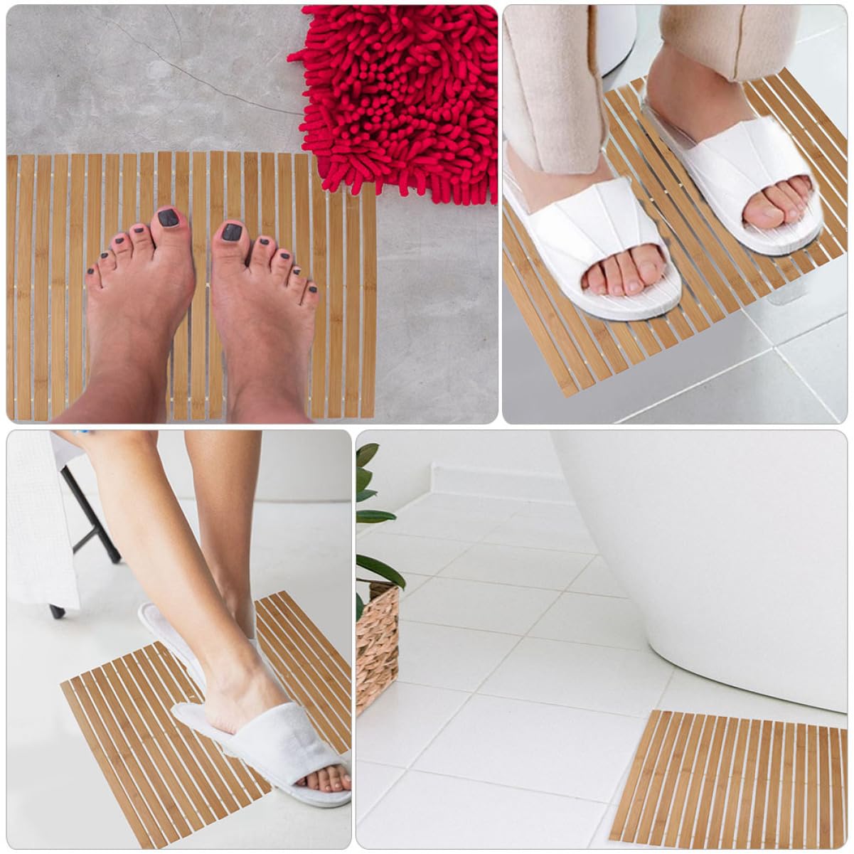 PRETYZOOM Alfombrilla de Baño Antideslizante de Bambú Natural, Estera Elegante sin Necesidad de Montaje para Dormitorio y Oficina, Resistente y Absorbente