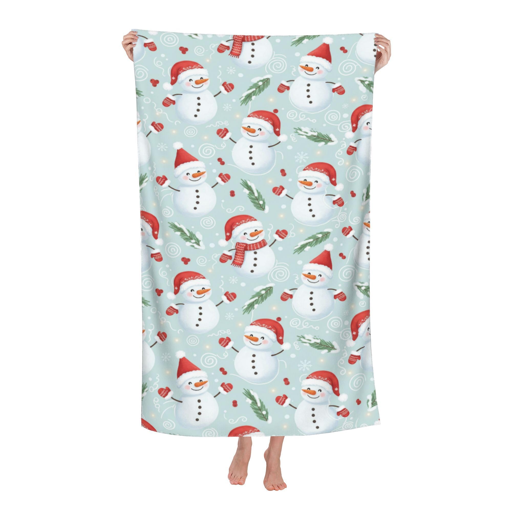 peiyeety Snowman Pine Berries Soft Bath Towels Absorbent Bathroom Towel for Beach Hotel Gym Spa Shower