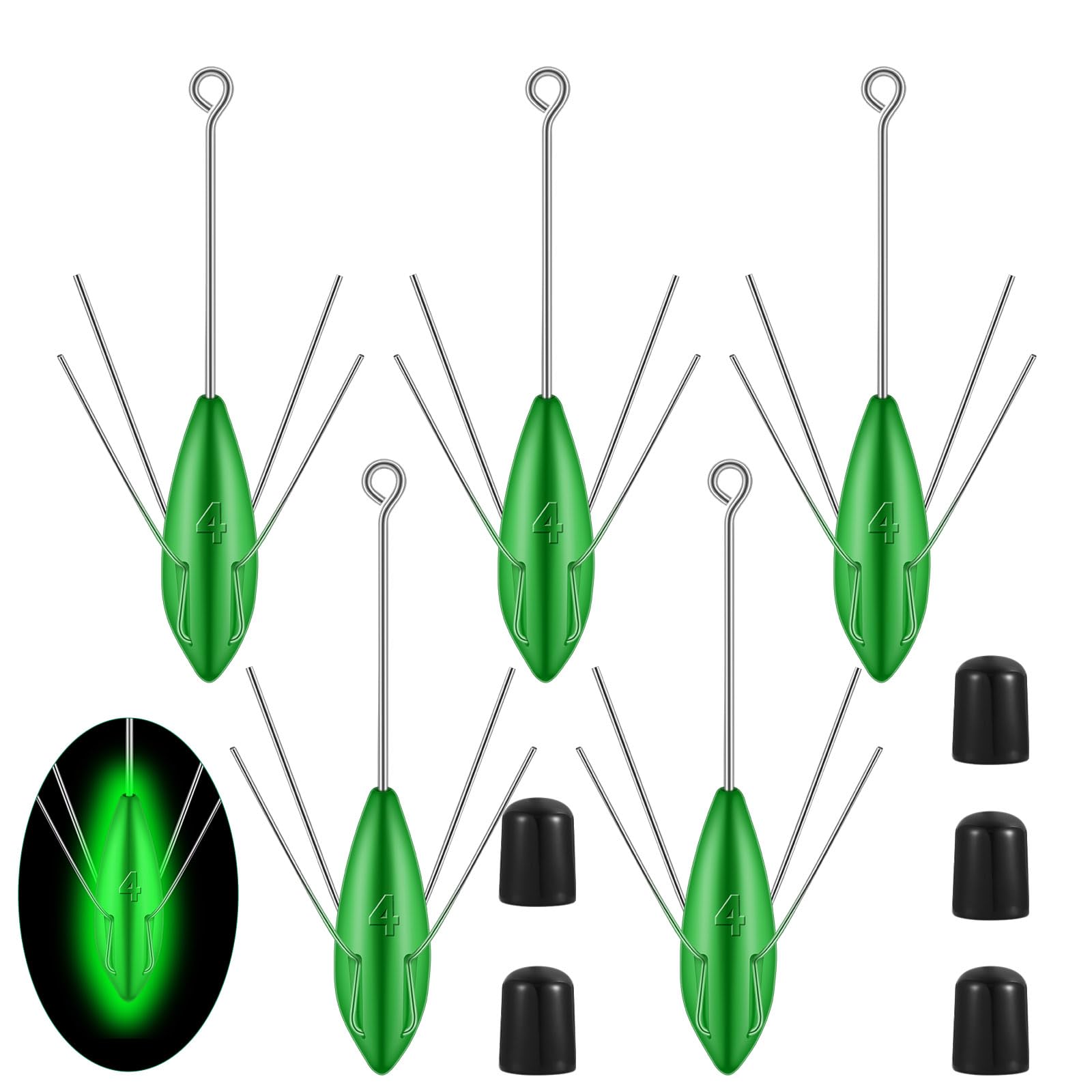 Libima 5 Pcs Sputnik Sinker Surf Fishing Saltwater Sand Spikes Spider Weights Long Tail Sputnik Fishing Catfish Weights for Sea Sand Ocean Beach, Green(Luminous,4 oz)