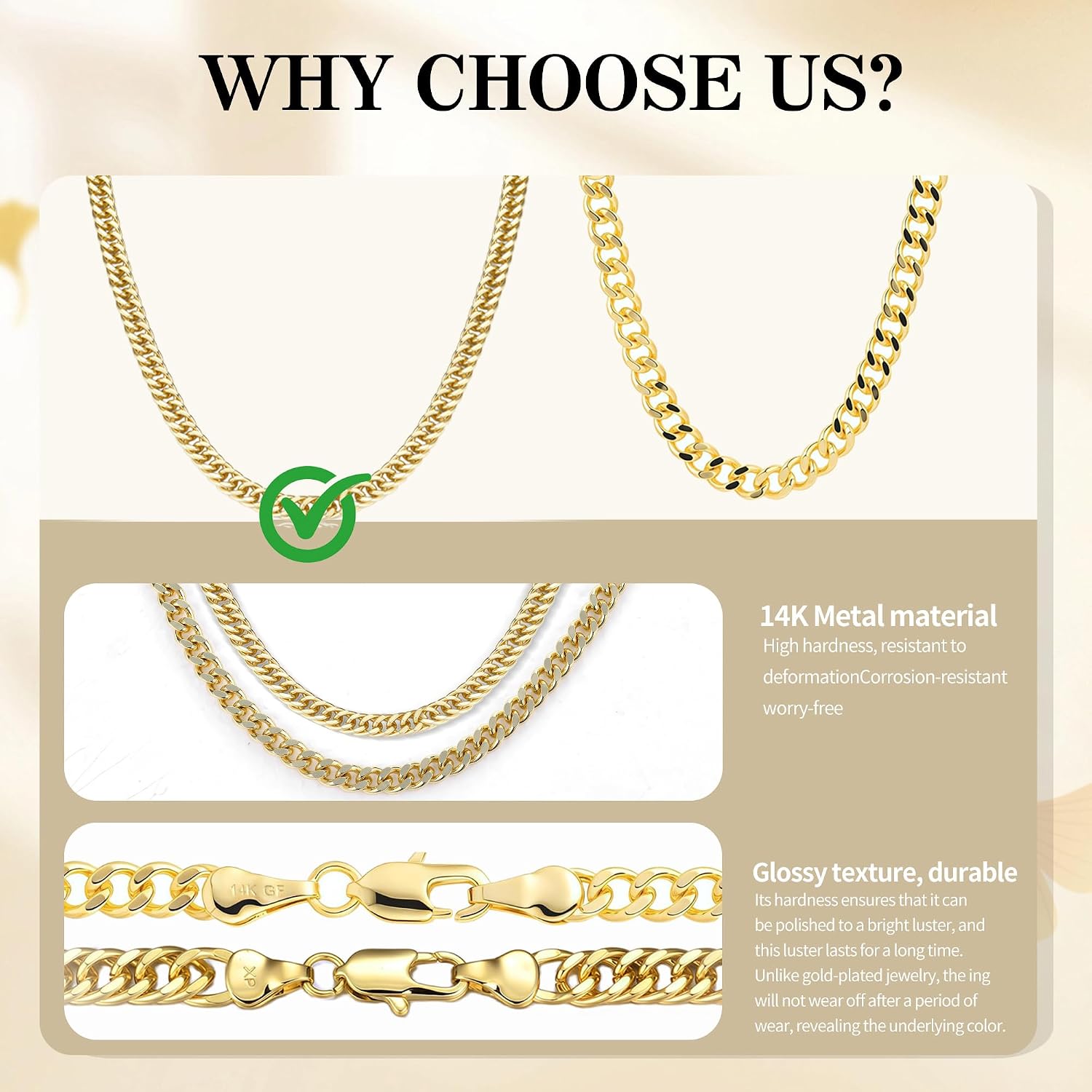 HIKARITO 6 mm Gold Chain Necklace for Men & Women, Simple 14k Gold Cuban chain, Hypoallergenic & Durable for Everyday Wear, Double Layer Cuban Chain, Womens Mens Jewelry 18/20/22/24in