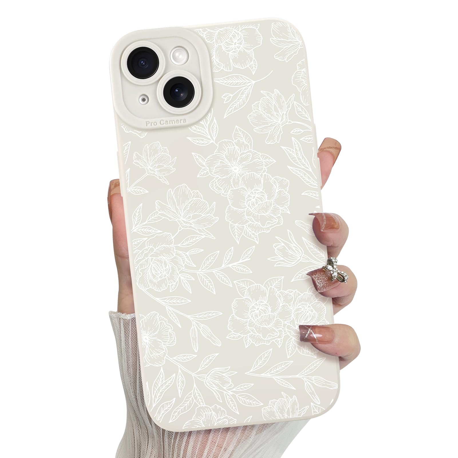 MZELQ for iPhone 13 Case, Silicone Floral Flower Rose Cute Pattern, Camera Protection Soft Slim Phone Case for Phone Case -White