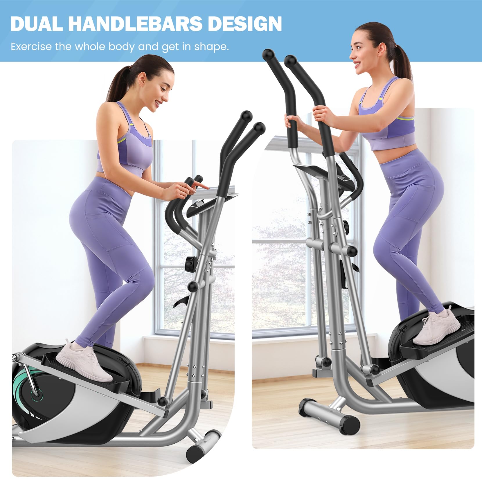 Dripex Ellittica da Casa, Ellittica Professionale Silenziosa & Display LCD, 8 Livelli di Resistenza Regolabili, Cardiofrequenzimetro e Porta Borraccia, Attrezzi Palestra Casa