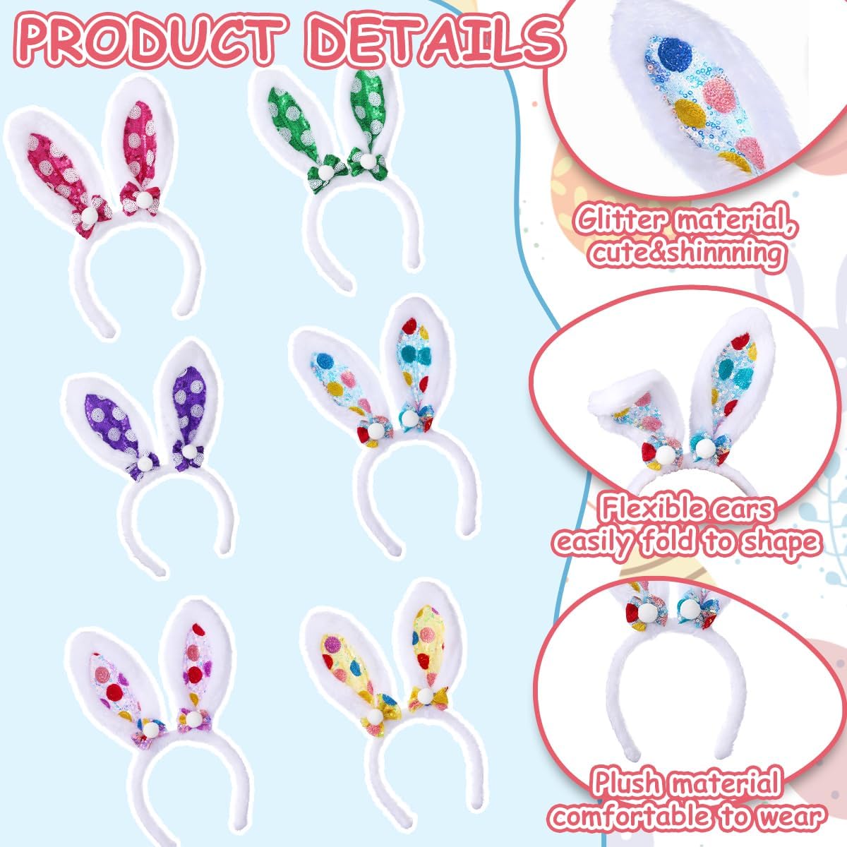 Easter Sequins Bunny Ears Headbands Plush Rabbit Ears Hairbands Glitter Bunny Headbands Colorful Bunny Hairbands
