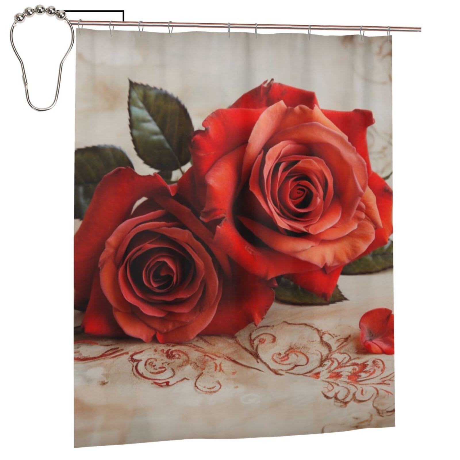 BWWHCCTI rose Printed Shower Curtain With 12 Iron Hooks Opaque Quick Drying Waterproof Shower Curtains Sets For Bathroom 152x183 Cm