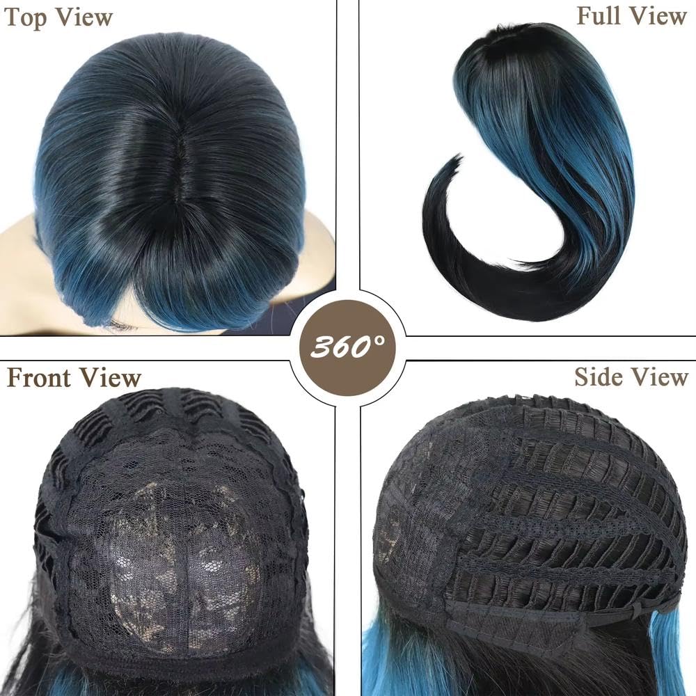 Haarpflege Blau Gemischte Schwarze Lange Gerade Perücke Für Frauen Cosplay Party Perücken(Blue Mixed Black)