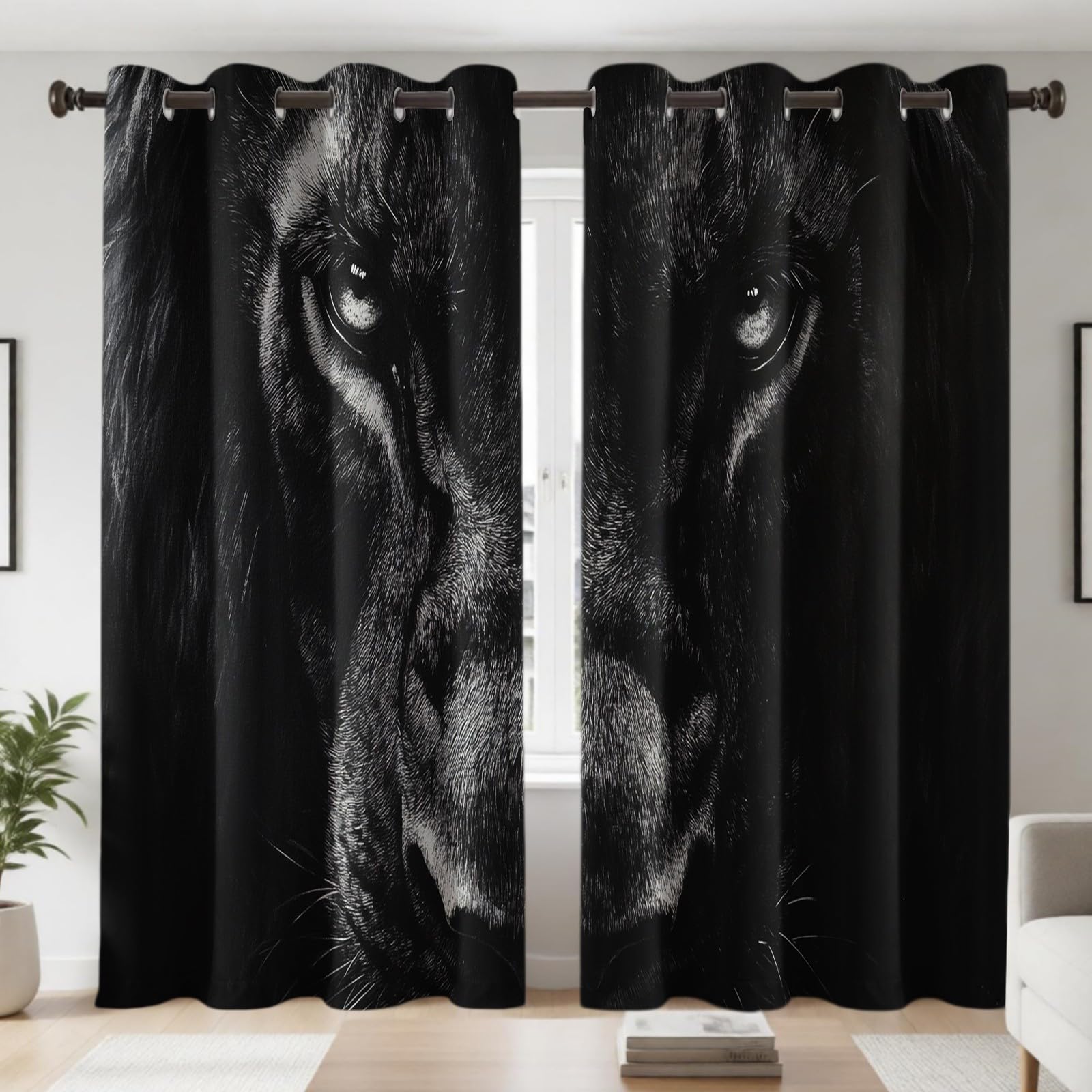 Tende Oscuranti per Interni testa di leone Set di 2 Pannelli 117L x 137A cm, Tende Termiche Isolanti con Occhielli per Camera da Letto e Salotto
