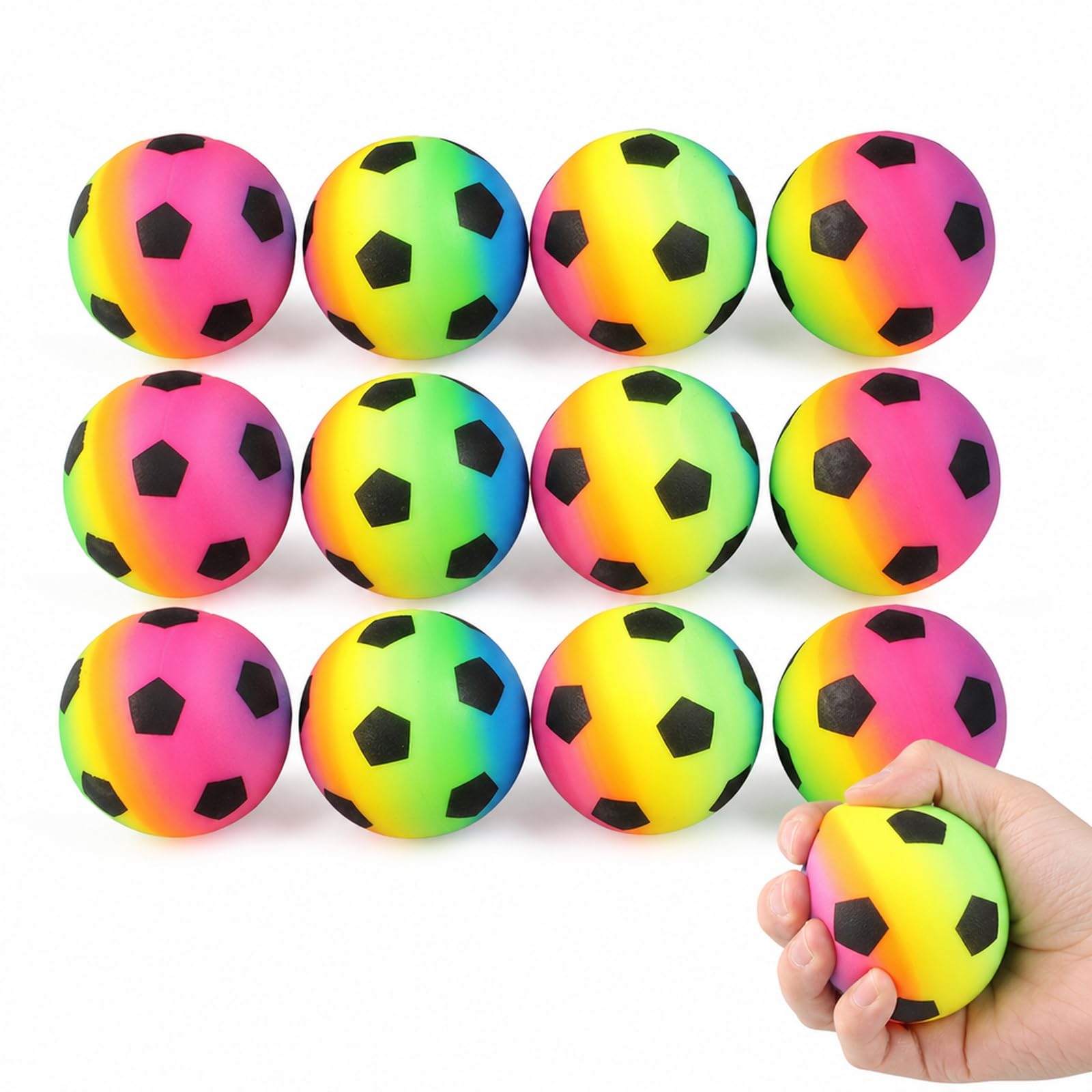 LIMZABE Mini Footballs, 12 Pack Rainbow Foam Balls, 6 cm