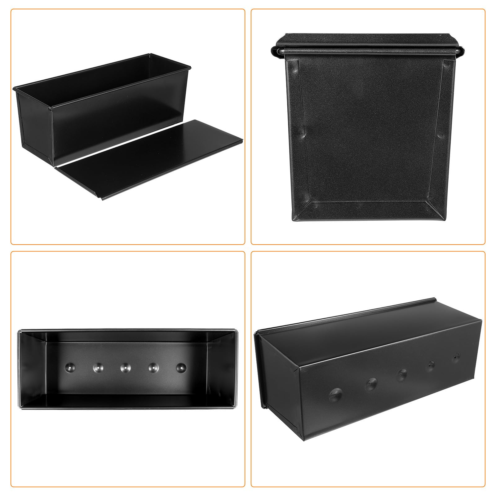 Moule à Rectangulaire Capacité 750g avec Couvercle Coulissant Noir Acier Inoxydable 5 Compartiments, Facile à Nettoyer, Cuisson à Domicile