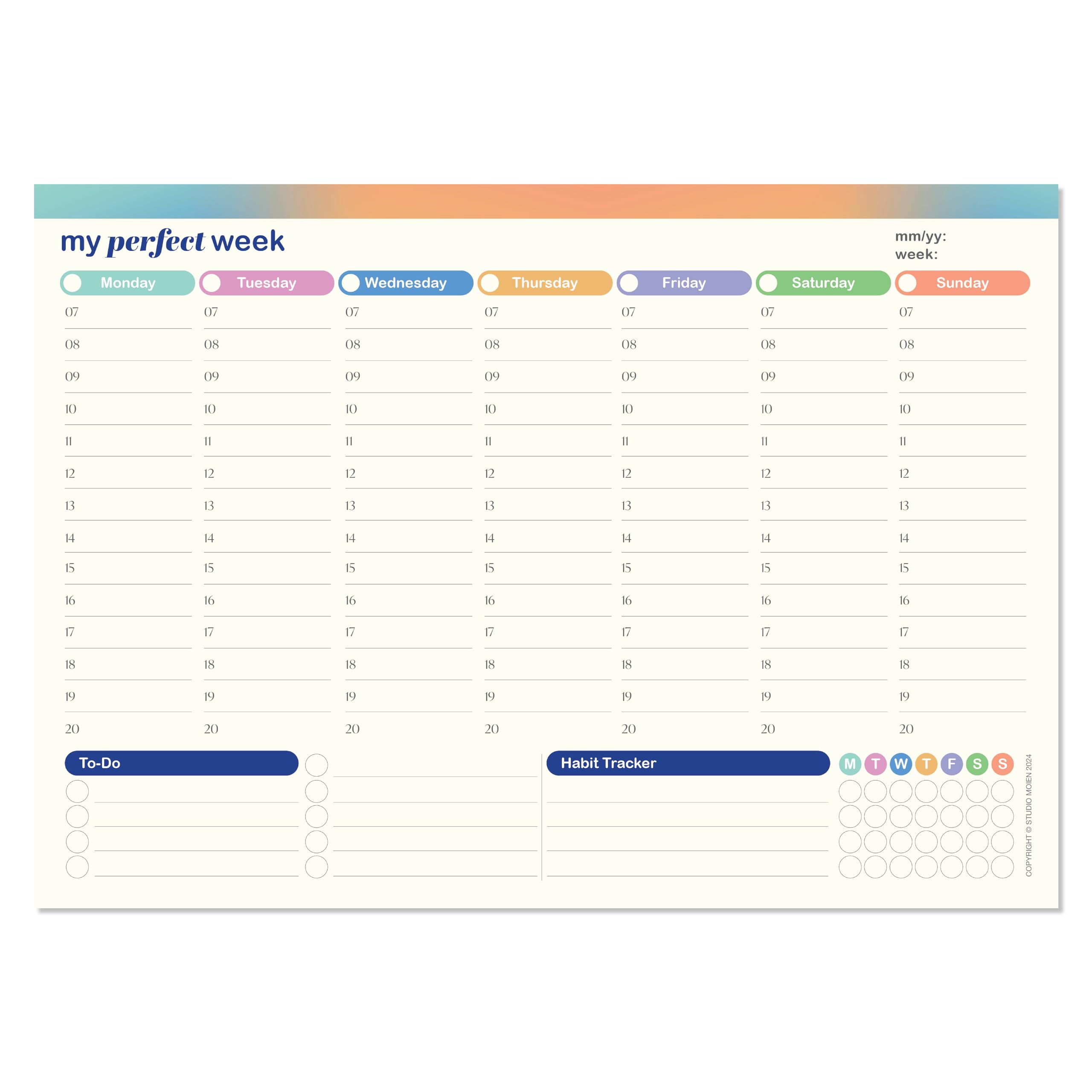 50-Sheet Undated Weekly Planner Pad (A4-29.7 x 21 cm)