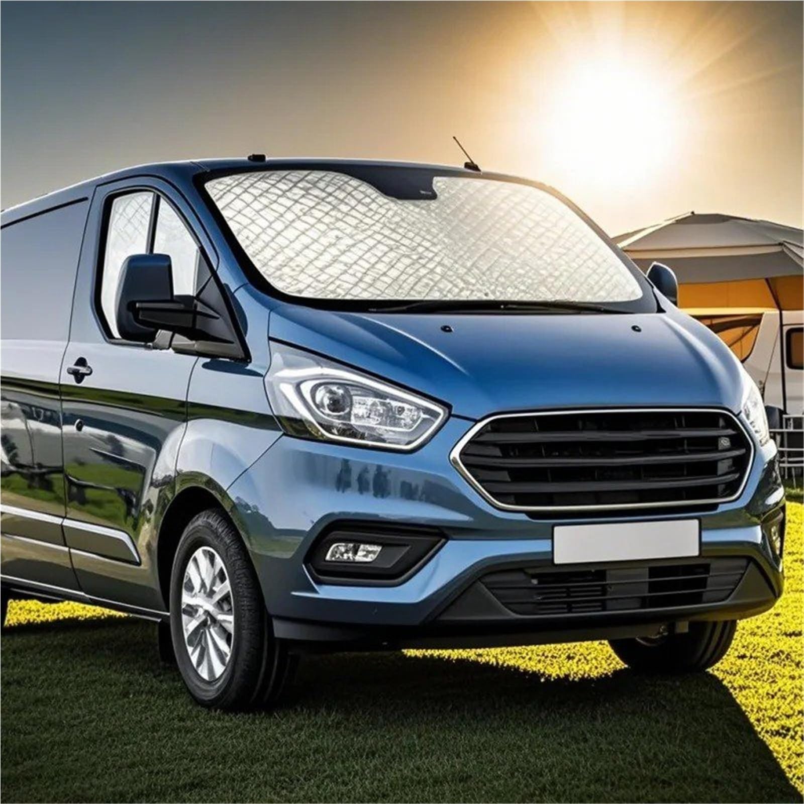 Parasol para Ventana Coche para Ford para Transit para Custom MK8 Juego Parasoles para Automóvil Bloqueador Solar Papel Aluminio con Ventosas - Protección UV
