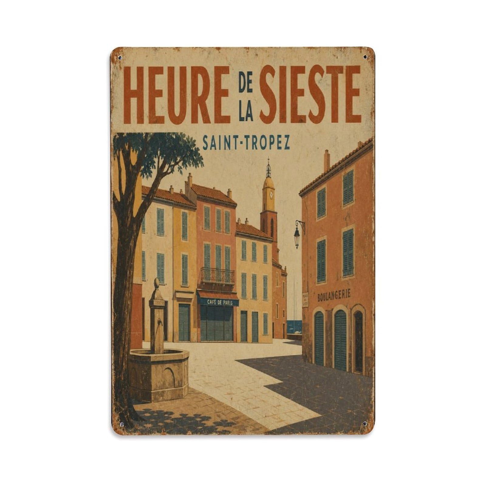French Village Travel Classic Old Town Provence Metal Tin Sign Plaque Wall Decor for Cafe, Man Cave, Club Bar, Office, Home Garden Round Metal Poster 8x12Inch