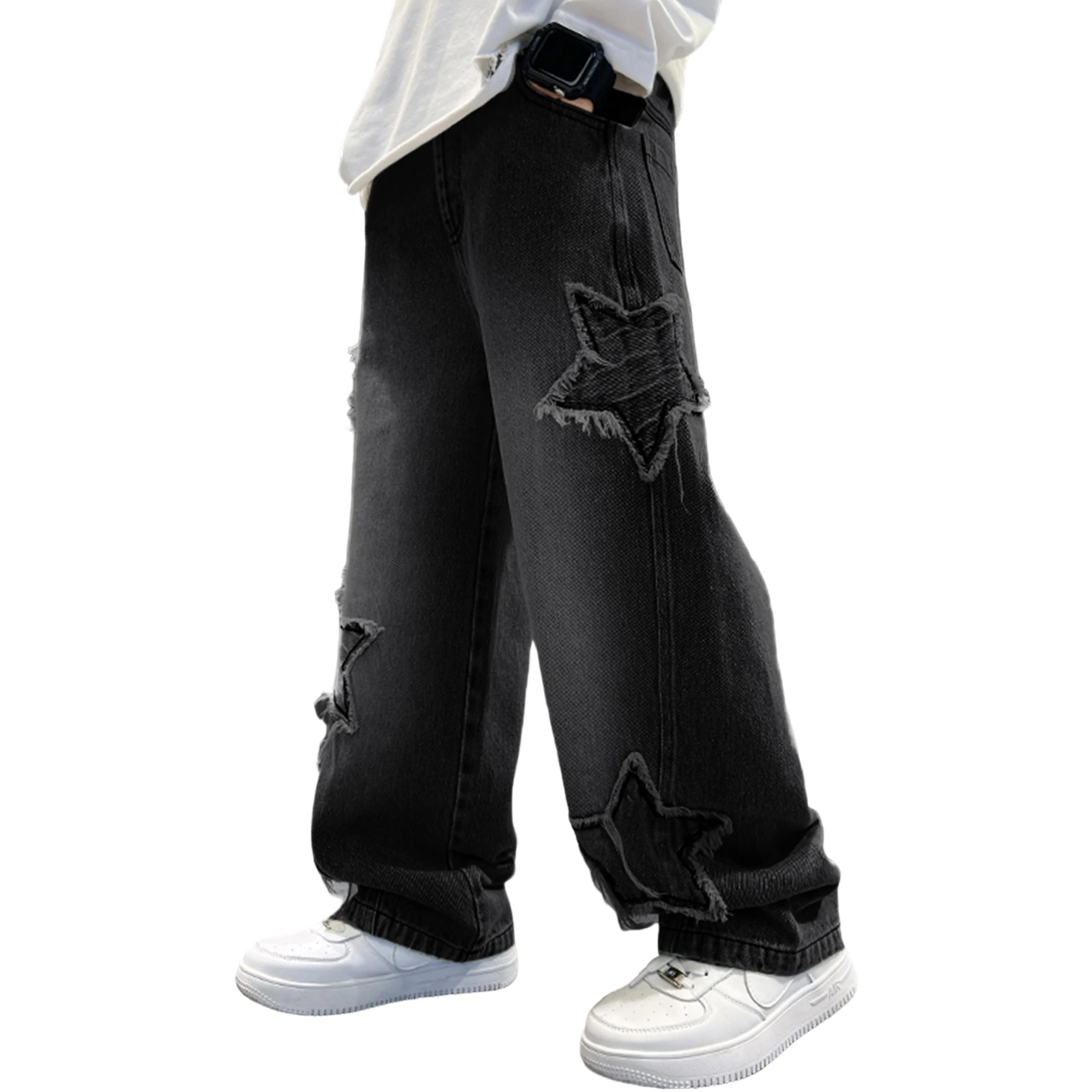Rolanko Vaqueros Baggy Cargo para Niños Jeans Skater con Cintura Elástica y Multi-Bolsillos Pantalones Denim Vintage Bootleg Streetwear para Niños