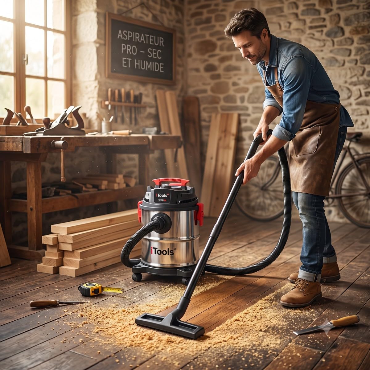ITOOLS Aspirapolvere Acqua e Polvere 20L 1250W Inox Aspirazione 18kPa Soffiatore Integrato Filtro HEPA Serbatoio Acciaio Inox IPX4 Atelier Casa Cantiere
