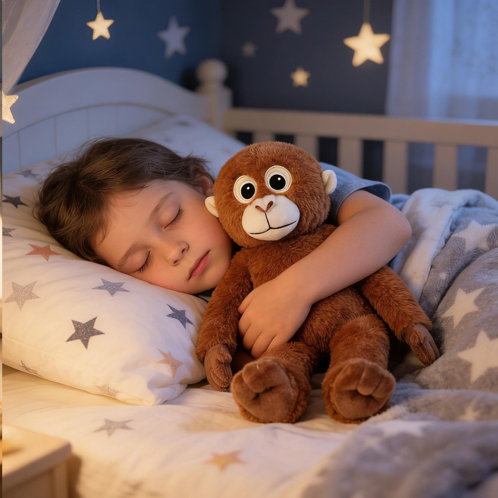 Genérico Mono De Peluche - Diseño Realista con Manos Largas, Muñeco De Peluche De 36cm, 110g De Peso + Marco De 14.2 Pulgadas, Fibra Sintética Suave Premium - para Salones & Día del Niño