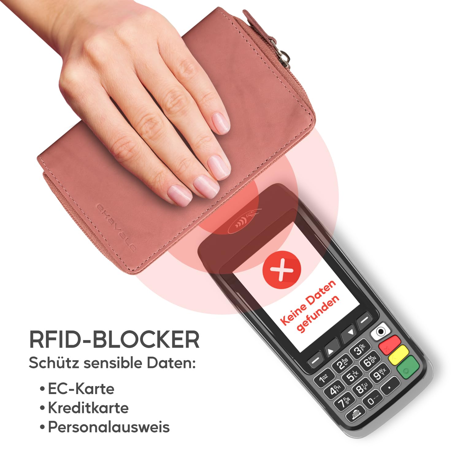 ekavale Hochwertige Damen Geldbörse aus echtem Leder, Frauen Geldbeutel mit RFID-Schutz, Großes Portemonnaie mit Reißverschluss und Viele Kartenfächer (Antik-Himbeere)