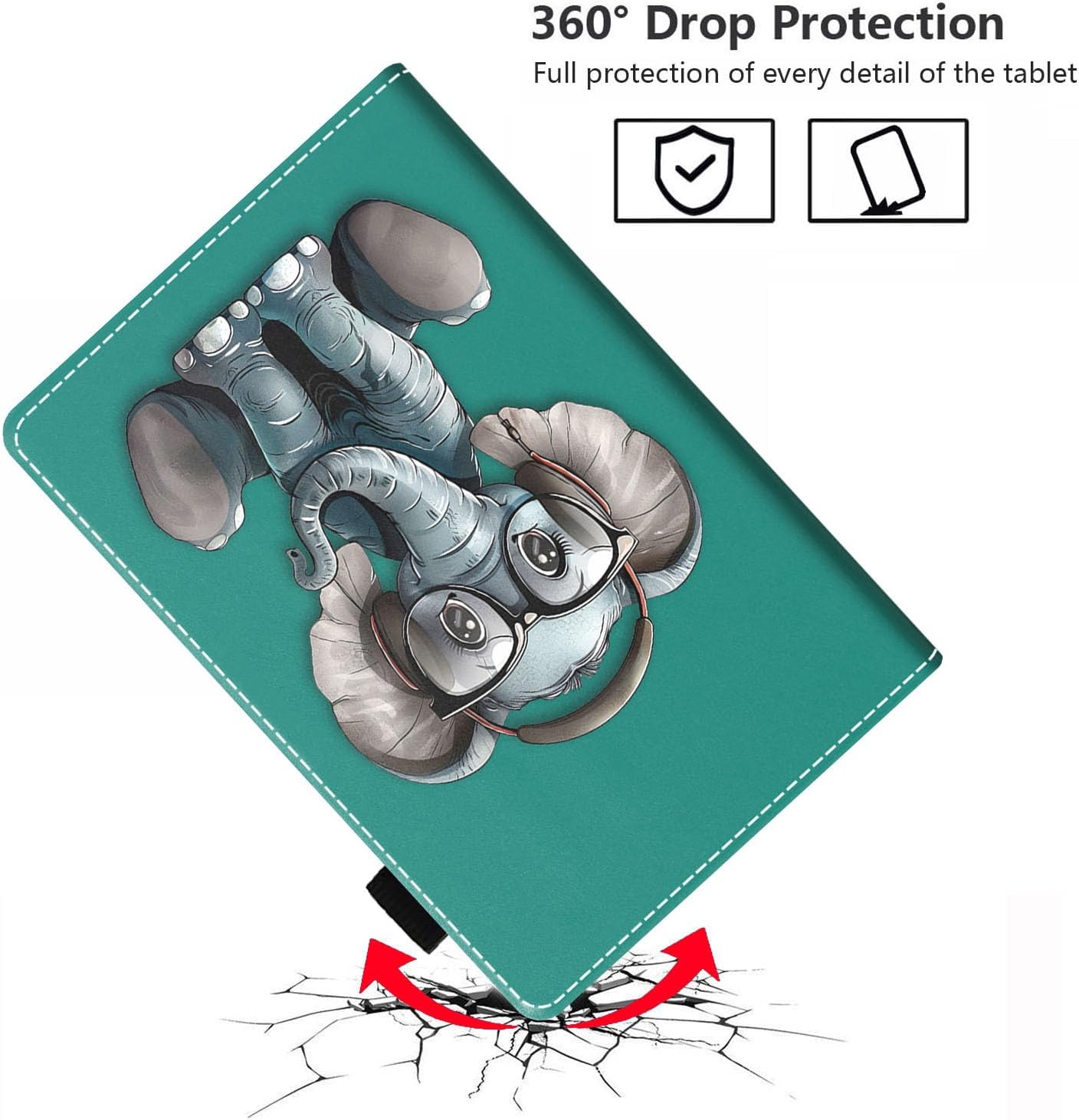 Case for Amazon Kindle Fire HD 10 & 10 Plus Tablet 10.1" (13th/11th Generation, 2023/2021 Release) - Premium PU Leather Cover with Auto Sleep Wake, Headphones Music Elephant