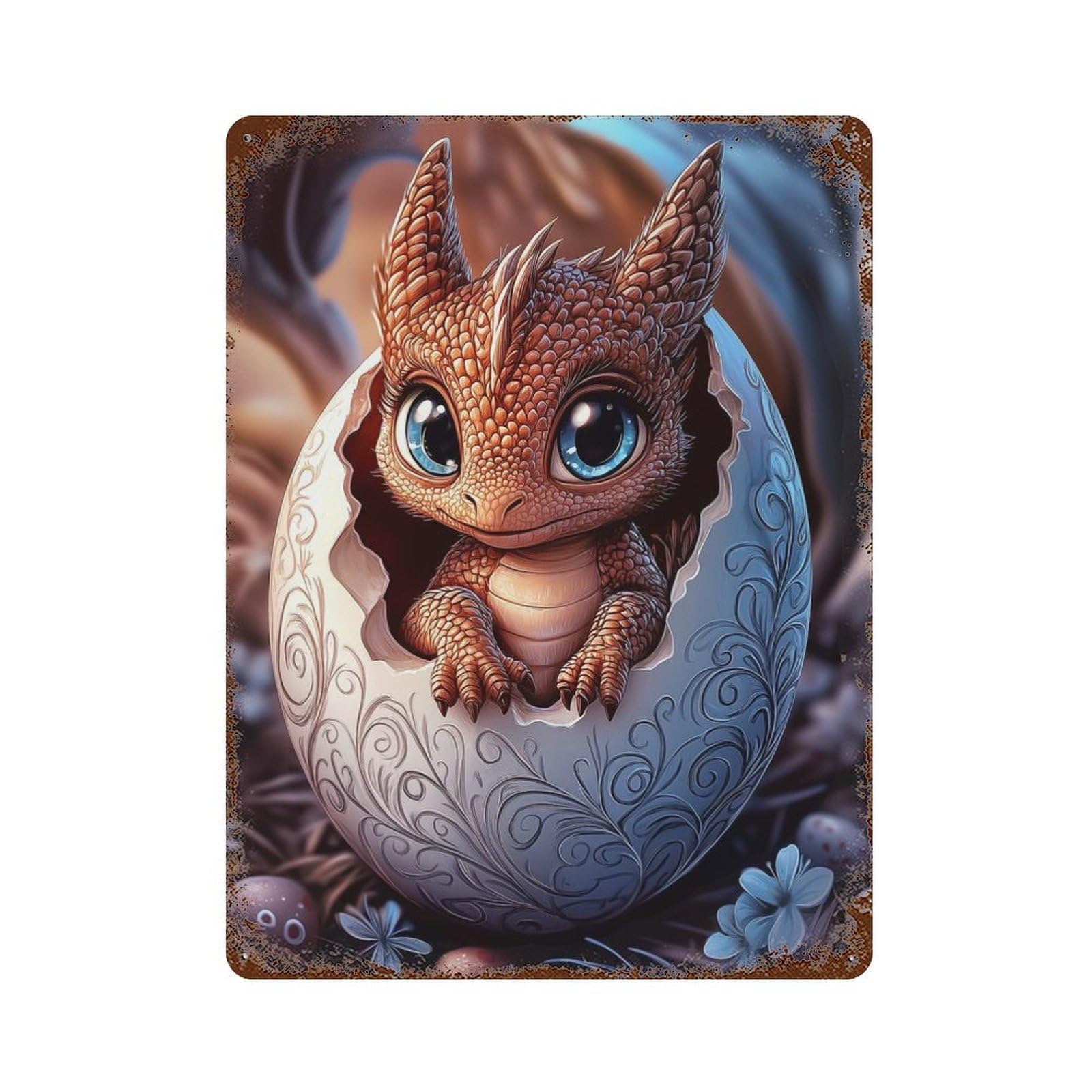 Baby Dragon Hatchling Easter Retro Metal Sign 15.7"x11.8", for Office, Studio And Wall Decor, Industrial Home Decor