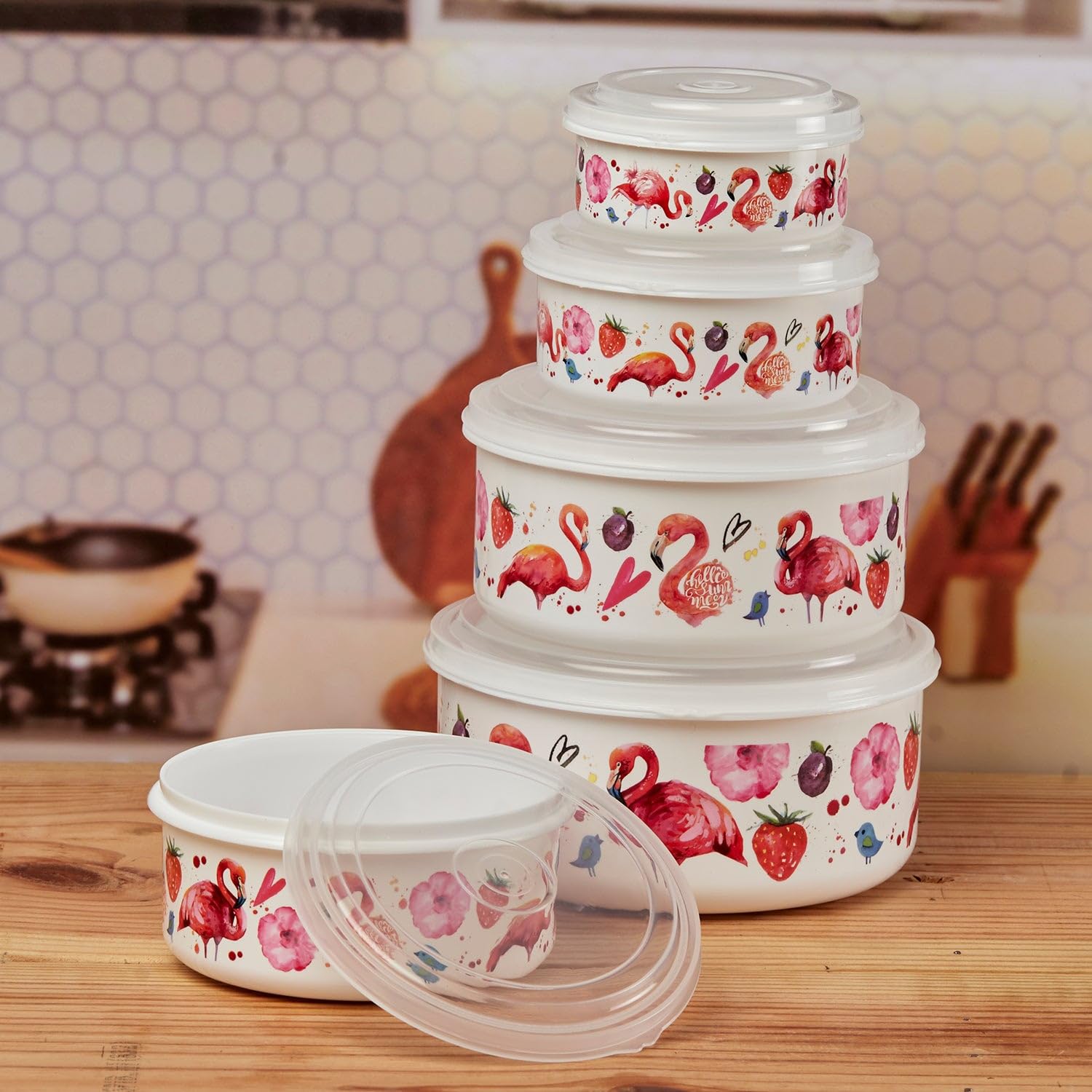 Kookee Plastic Airtight Food Storage Container with Lid for Kitchen, Set of 4, Used for storing all Foods, Fruits, Snacks, Salad, Dryfruits - Round (10691)