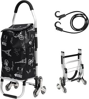 Aomola Folding Shopping Trolley with Canvas Bag Removable Waterproof Shopping Cart Stair Climbing Wheels Utility Cart Grocery Cart Loading Portable