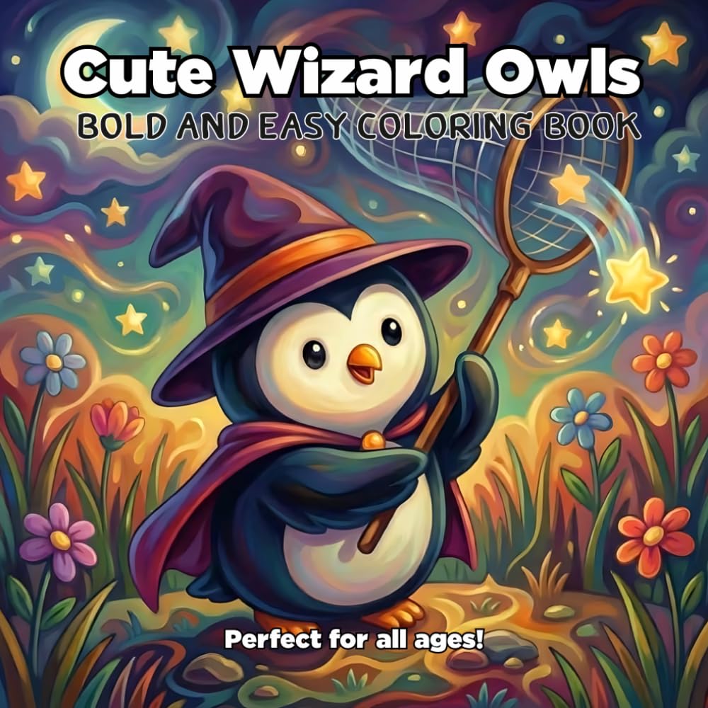 Cute Wizard Owls Bold and Easy Coloring Book: 50 Enchanting and Cute Illustrations Perfect For Relaxation (Magical Fantasy Owl Coloring Pages for Kids, Teens, and Adults)