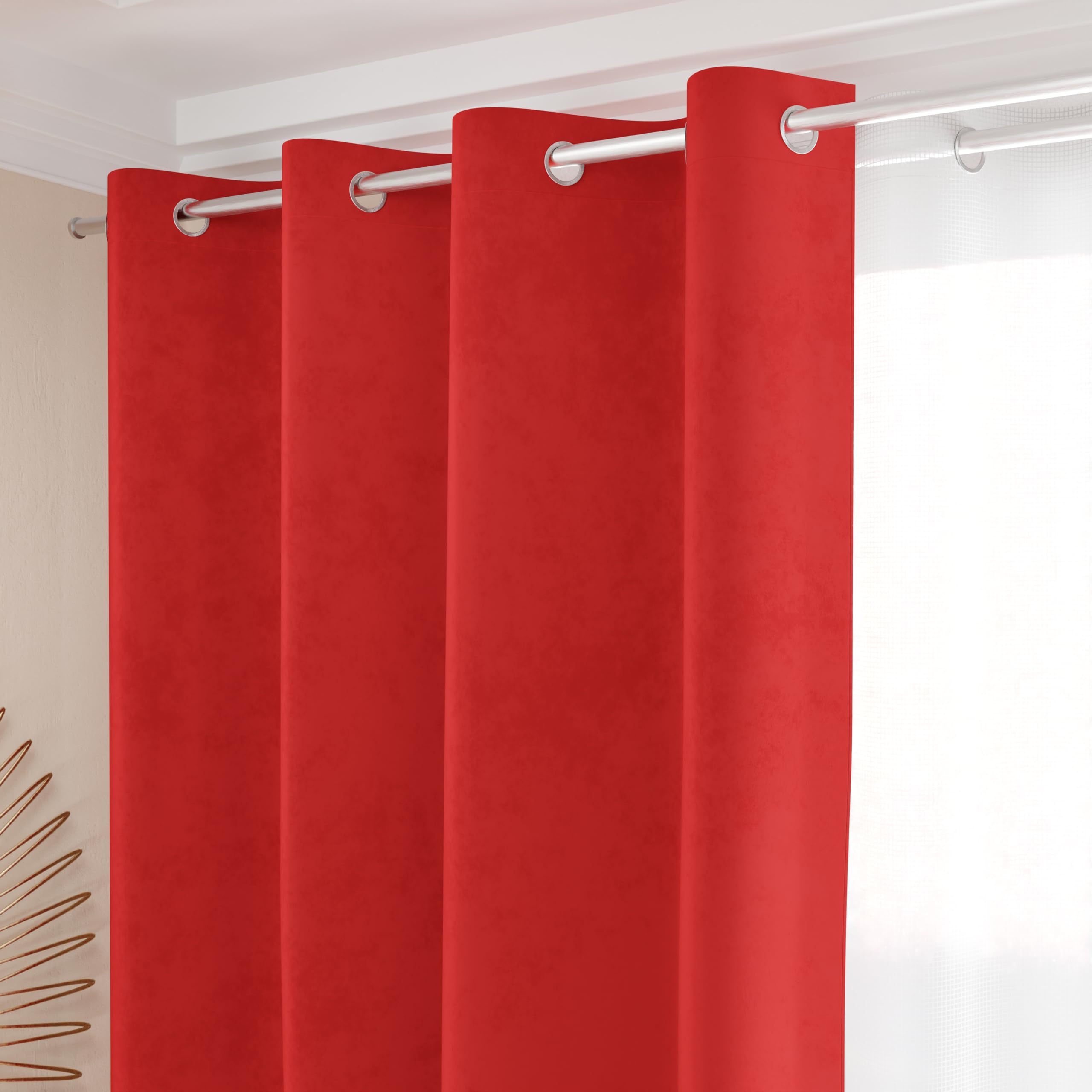 PETTI Artigiani Italiani - Rideaux en Velours à Panneaux pour intérieur avec Anneaux, 2 pièces, 140 x 280 cm, Rideau Velours Chambre à Coucher et Salon occultants isolants et Modernes, Rouge, 100%