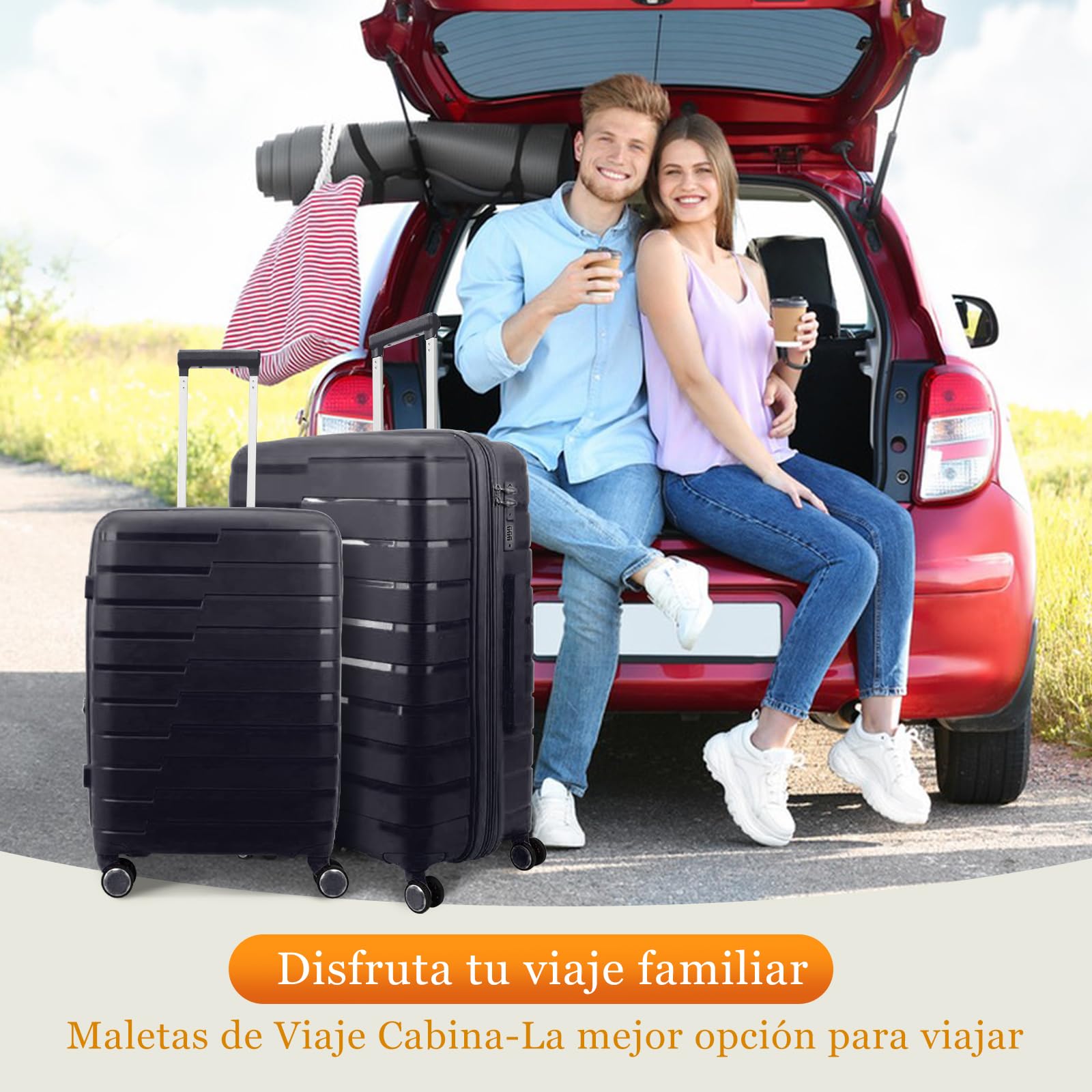 Maletas de Viaje Trolley Rígida (66 x 45 x 28 cm), Maleta de Viaje con Ruedas Giratorias y Cerraduras de Dial Material PP Ligero (Azulm-M)