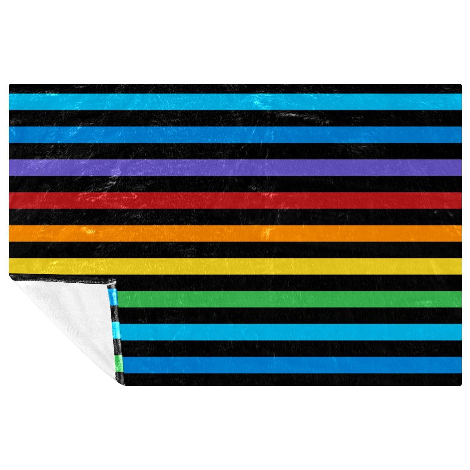 Couverture chaude pour lit et canapé motif rayé coloré fond noir