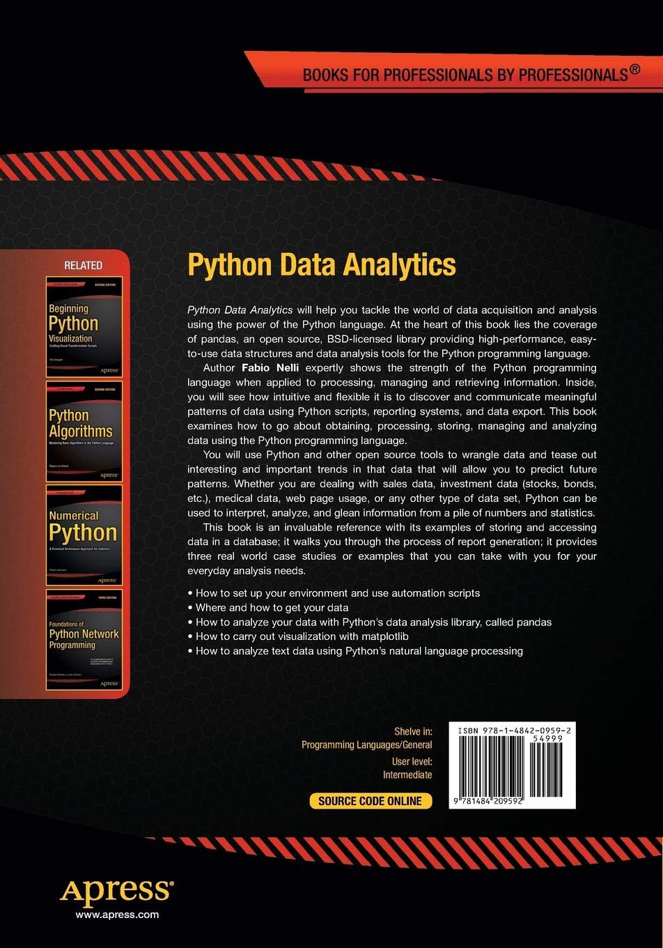 Python Data Analytics: Data Analysis and Science using pandas, matplotlib and the Python Programming Language