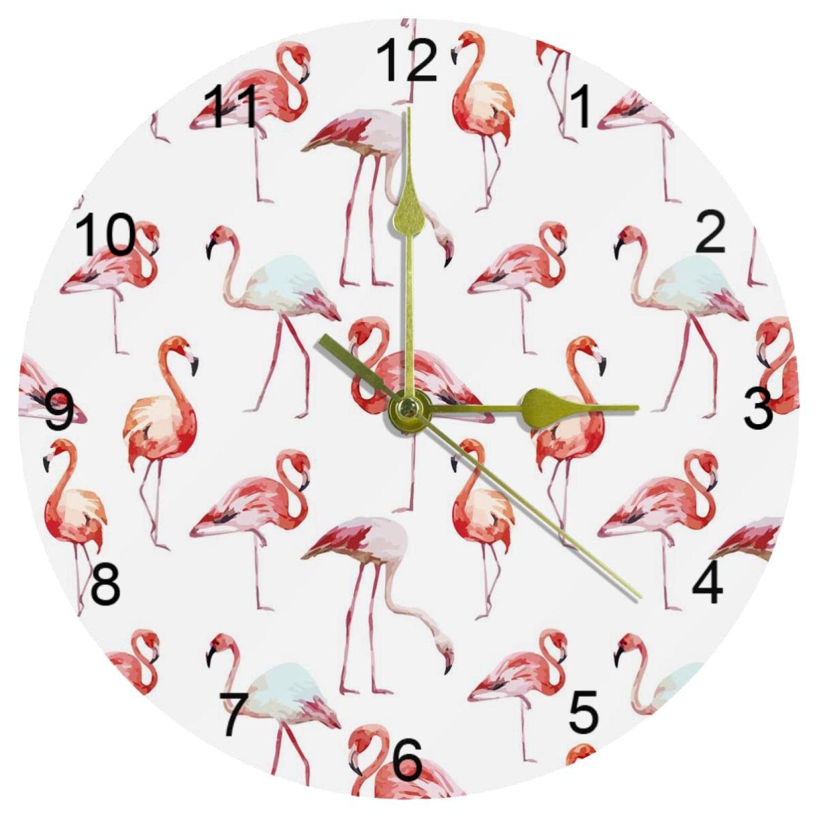 Horloge murale silencieuse flamants roses 25,4 cm avec chiffres arabes pour la cuisine