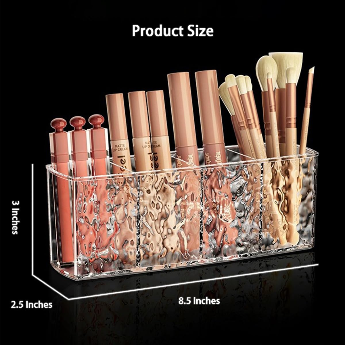 Terafeels Makeup Brush Holder 4 Slot Clear Acrylic Cosmetic Organiser for Eyeliners Lipstick Crystal Storage Box for Bathroom Bedroom Dress Table Vanities Office Desk Grey 6702 - Image 3